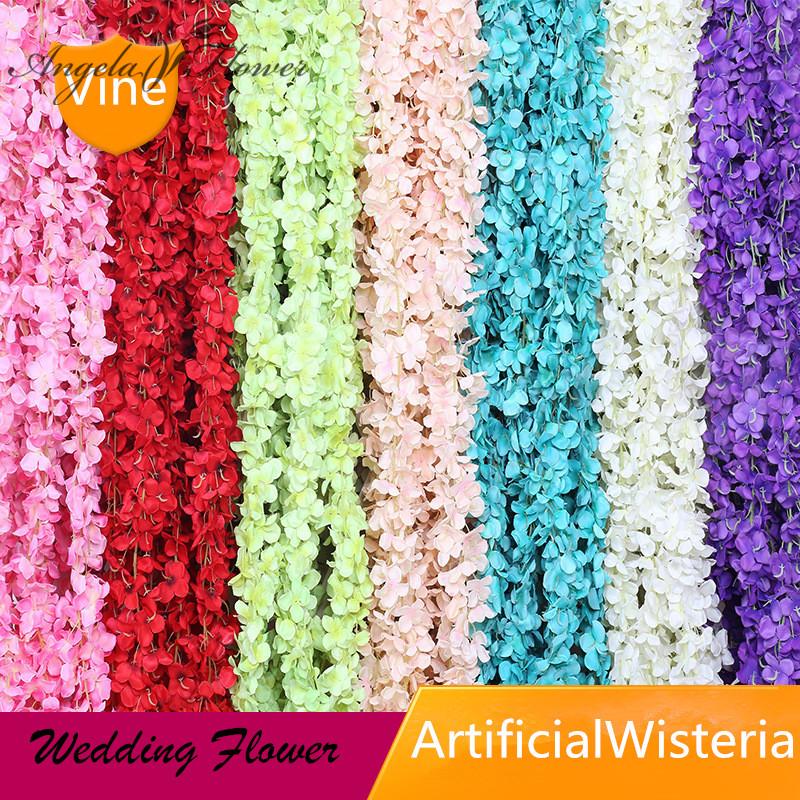 

2M wedding artificial flower vine silk rattan decoration Wisteria Flower string Hotel ceiling party Christmas background decor, Blue
