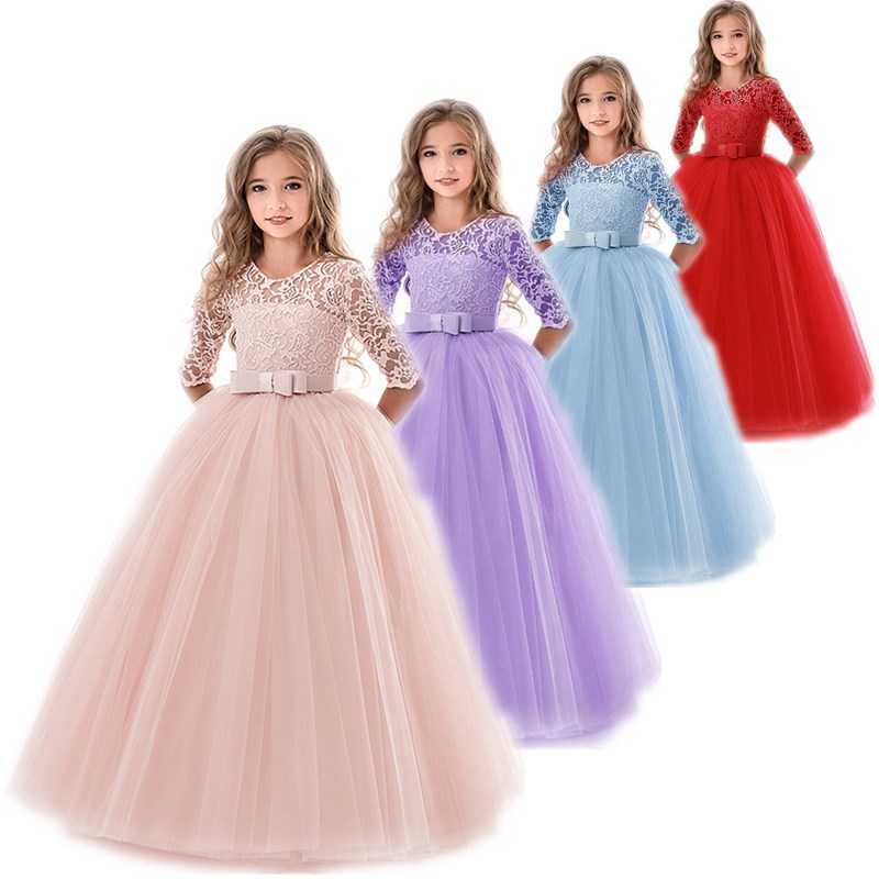 

Kids Flower Girls Wedding Dress For Girl Party Dresses Lace Princess Summer Teenage Children Princess Dress 8 10 12 14 Years Q0716, Red;yellow
