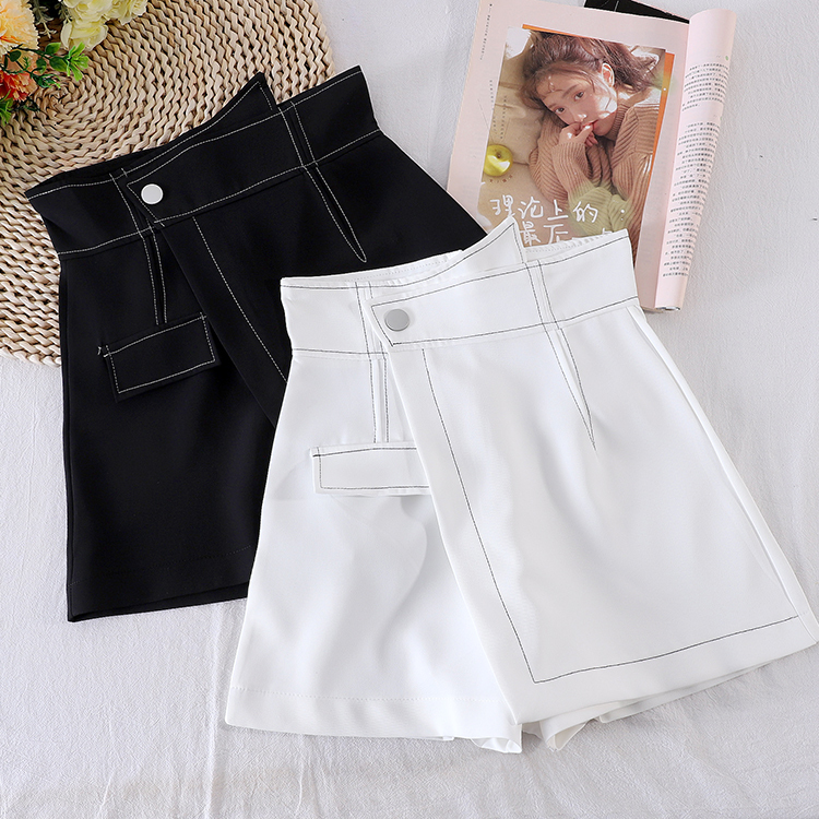 

2021 New A-line summer high waist irregular all-match slimming short female small exposed skirt pants G4LZ, White