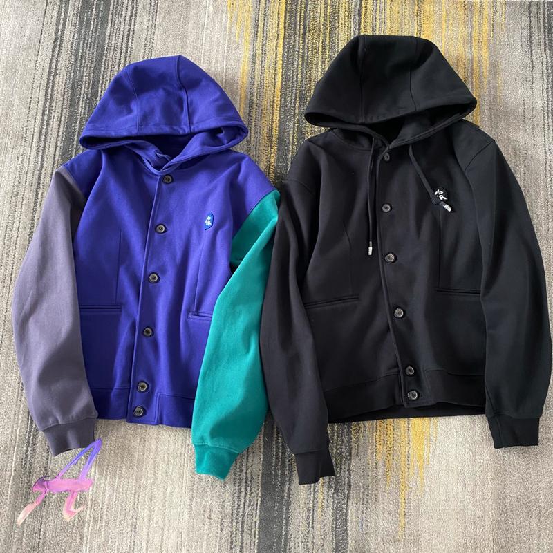 

Men's Jackets ADER ERROR Stitching Color Hooded Men Women Patch Embroidery Pinched Pleats Old Horn Button Jacket, Maidao-gray