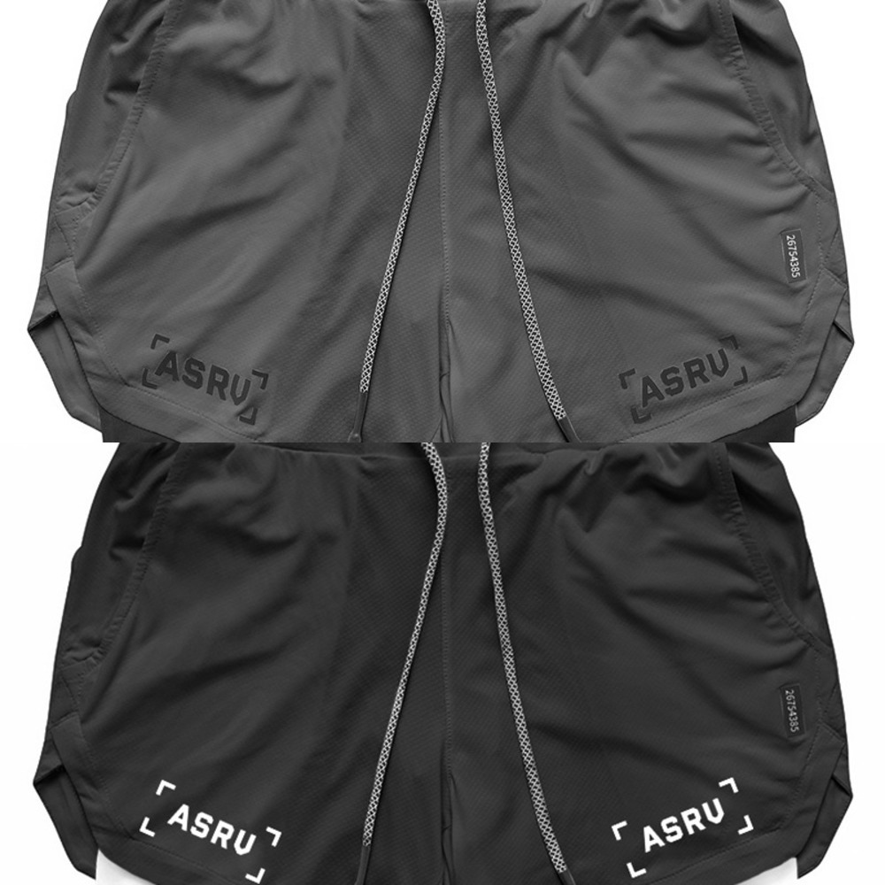 

Men's New ASRV Double Deck Running Sport Shorts Gym Fitness Workout Bermuda Bodybuilding Quick Dry Short Pants Male Clothing 5XL C0222, Gray
