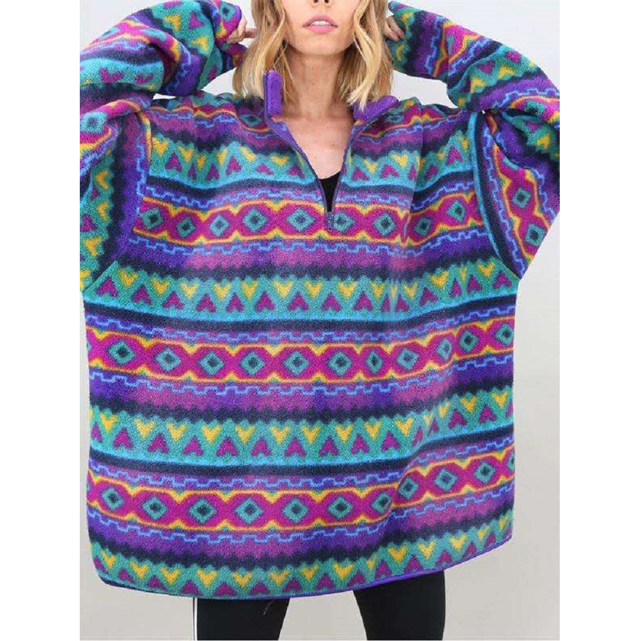 

2021 New Purple Geometry Sweatshirts Vintage Printing Oversized Sweatshirt Women Warm Winter Tops Brand Stand Collar Plus Size Teens Girl Xb
