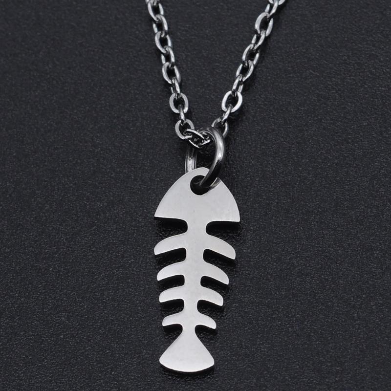 

Pendant Necklaces Fish Bone Stainless Steel Charm Necklace For Women Dainty Wholesale Drop Fashion Jewelry, Silver