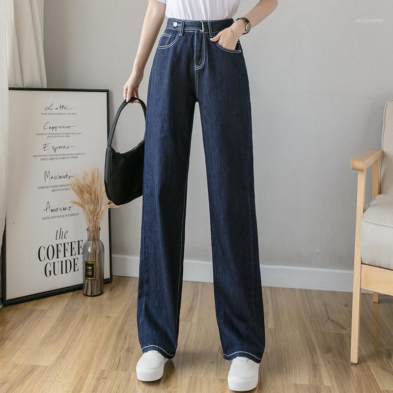 

High Waist Wide Leg Straight Loose Long Blue Jeans For Women Women, Deep blue