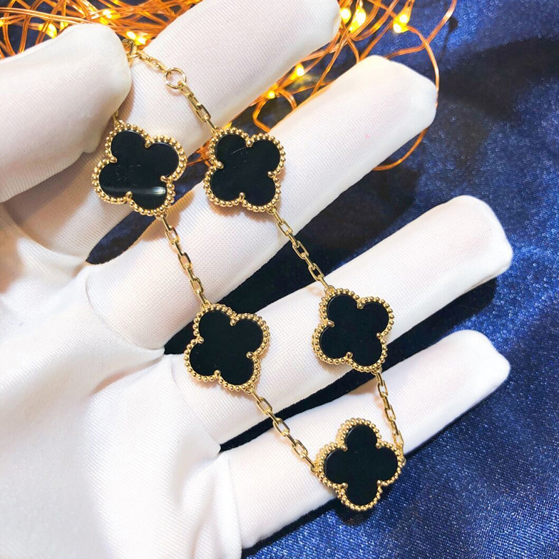 

5 Colors Fashion Classic 4/Four Leaf Clover Charm Bracelets Bangle Chain 18K Gold Agate Shell Mother-of-Pearl for Women&Girls Wedding Mother's Day Jewelry Women GifEL