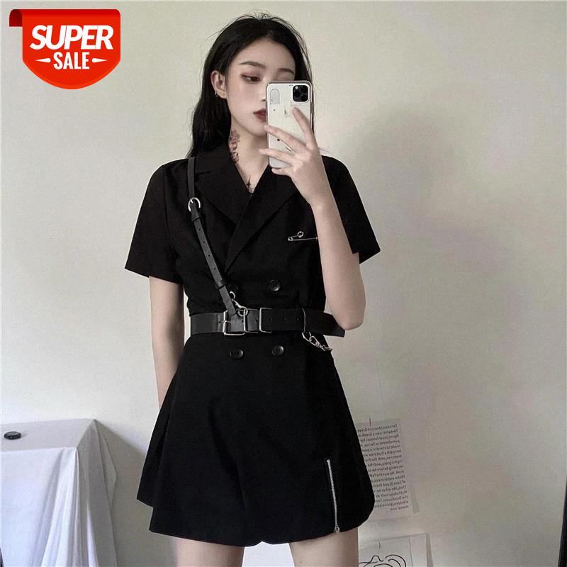 

vintage summer dresses for women black dress elegant korean fashion clothing short sleeve Knee-Length club outfits new arrival #V767, Black;gray