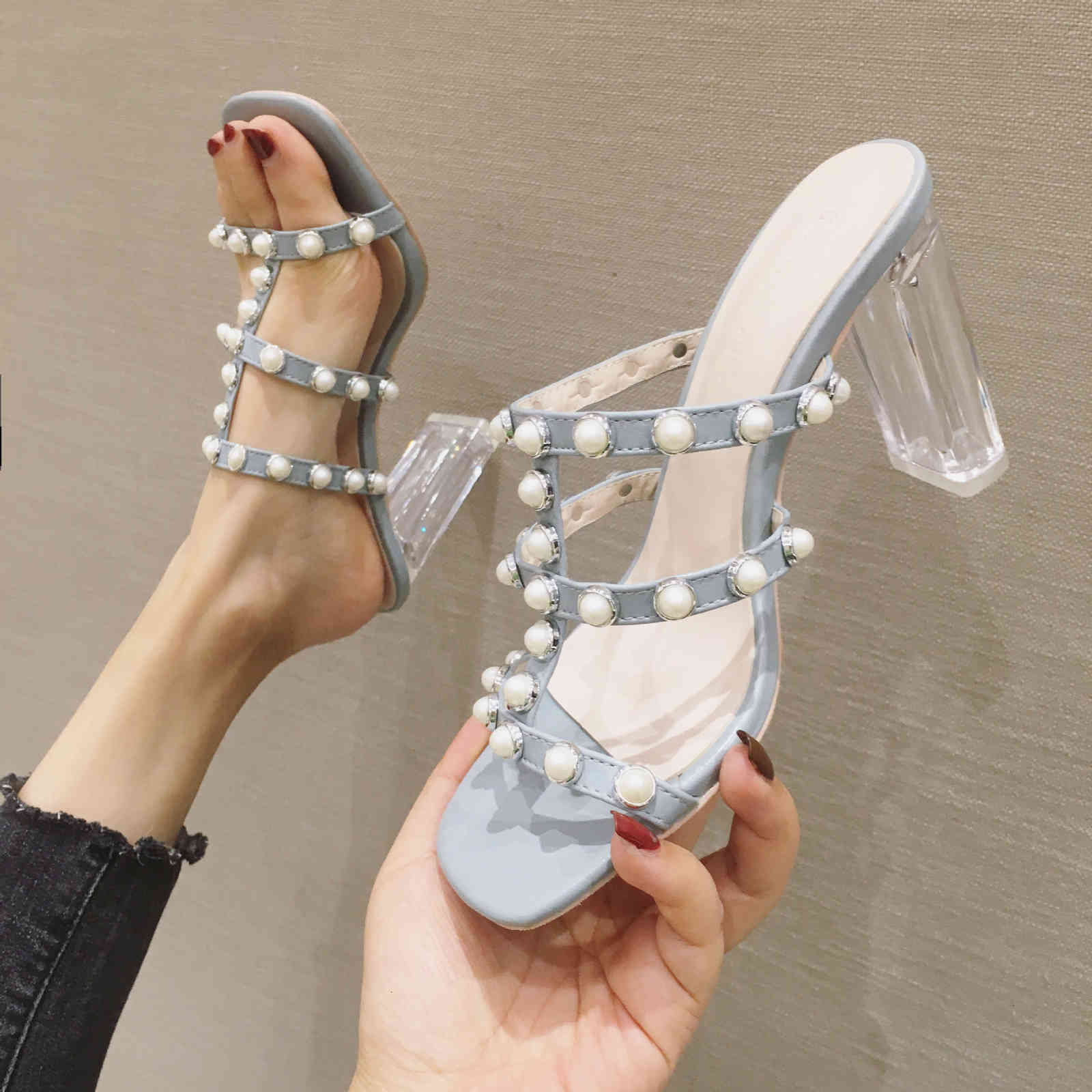 

sandals Slippers Thick fairy heeled Roman rivet high lady's open toe 968-6 0NMQ, 1# shoe box