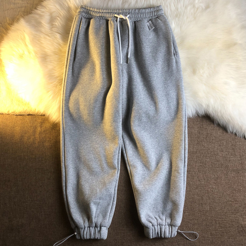 

2021 New Gray Black Solid Preppy Style Thick Sweat for Teens Girls Women Winter Harem Pants Elastic High Waist Warm Casual Clothes Tn6l