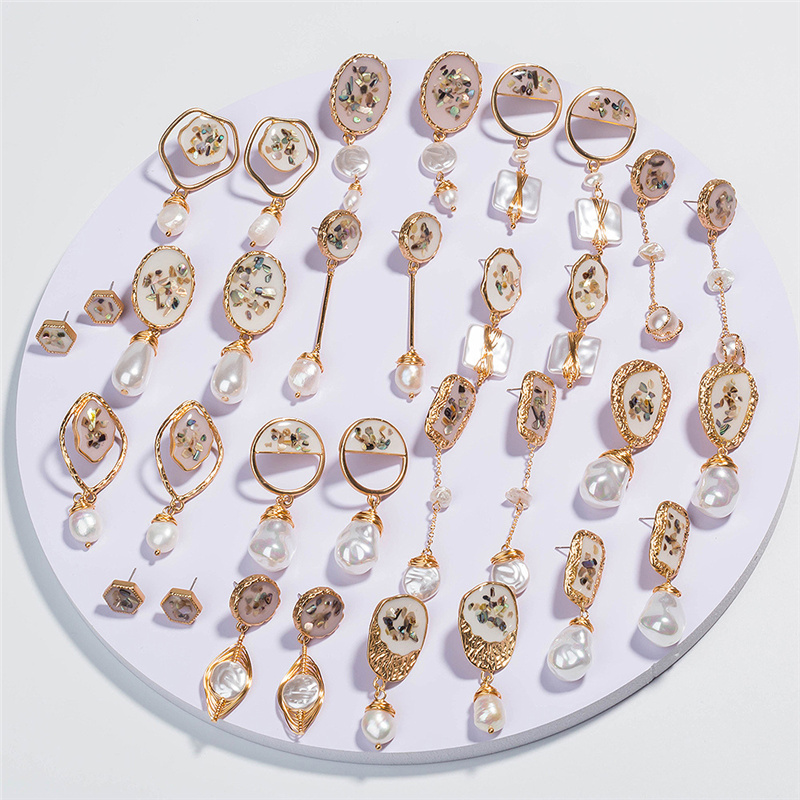 

baroque design vintage dangle metal gold geometric irregular circle square natural freshwater pearl stud earrings for women girl gift, Silver