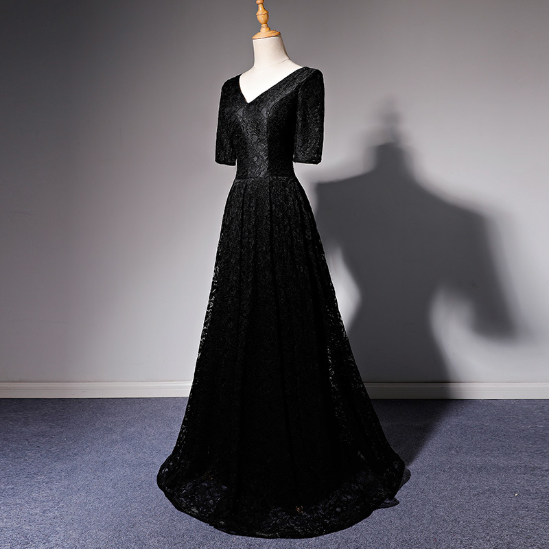 

Black Evening Dress Female Banquet Elegant Performance Floor-length Backless Lace Women Luxury Wedding Party Dresses Gjz5