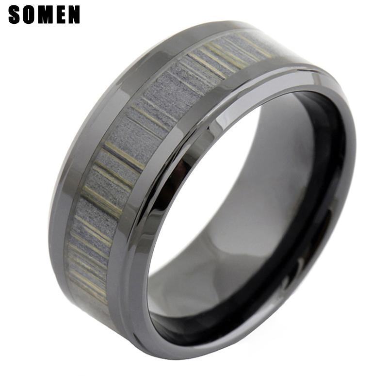 

Wedding Rings 9mm Men Vintage Ceramic Zebra Wood Inlay Ring Male Engagement Mens Fashion Jewelry Bague Ceramique Anillos Hombre