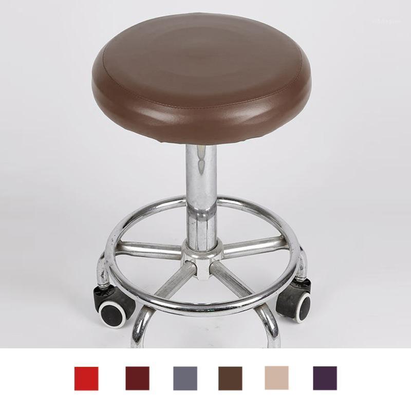 

Round Bar Stool Cover PU Leather Chair Slipcover For Salon Kitchen Accs Covers