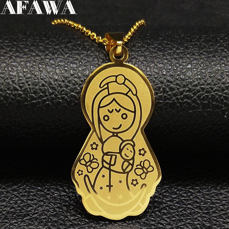 

Pendant Necklaces 2021 Fashion Mum Kid Stainless Steel Chain Necklace For Women Gold Color Choker Jewelry Bisuteria Mujer N18592S02, Silver