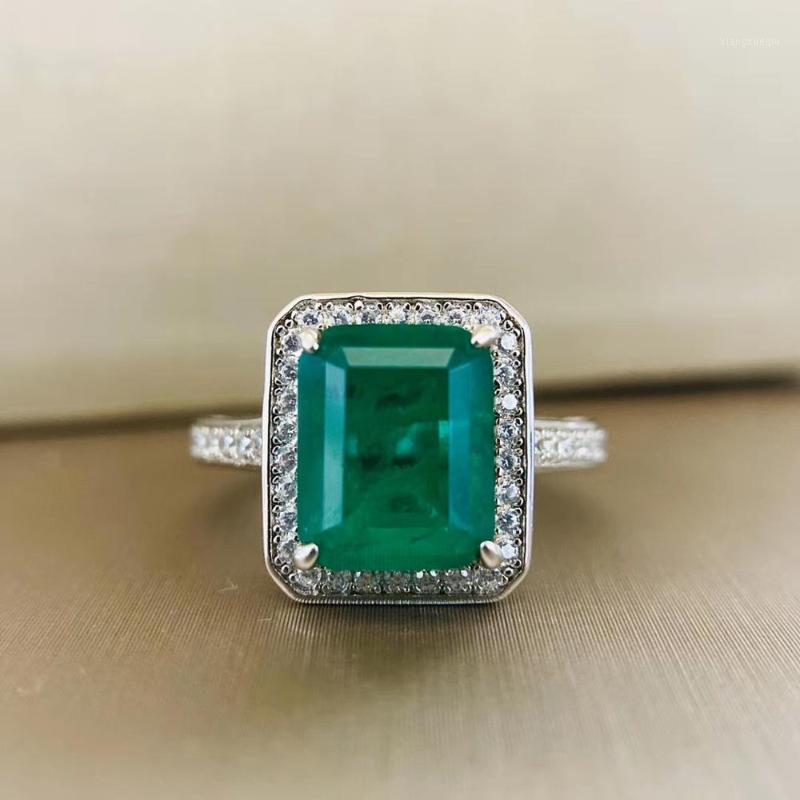 

Cluster Rings 2022 Women Real Pure 925 Sterling Silver And Zircon Synthetic Emerald Diamond 8x10mm Stone Ring Vintage Anniversary Jewelry, Golden;silver