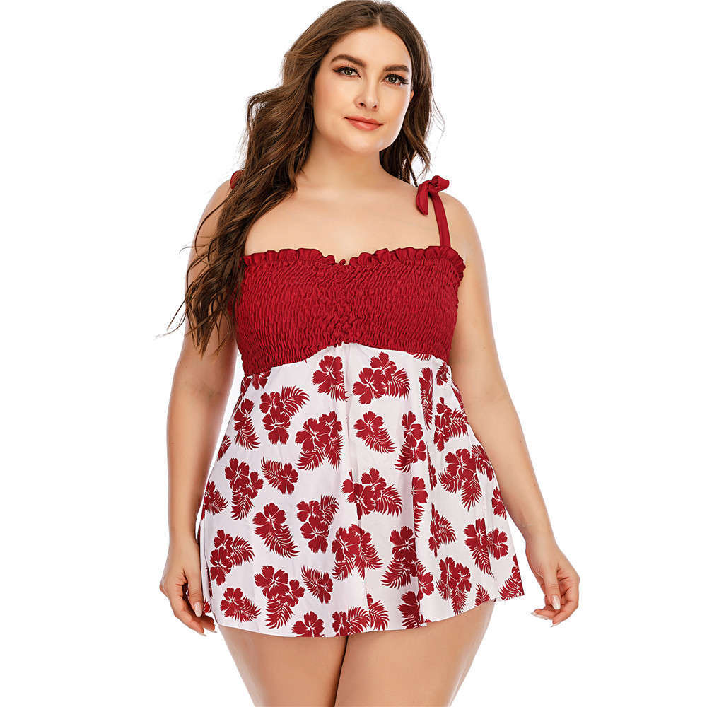

2021 Women's Swimsuit Ladies Frills Swimdress Large Swimwear Big 4XL Beachwear 6 Styles Printed Bathing Suits Female Bikini 5XL, White;black