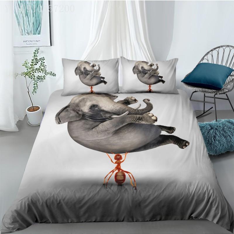 

Bedding Sets Animal 3D 2/3pcs Ant And Elephant Printed Comforter Cover Gray Queen Bed Set For Boys Adults Bedroom Customize, As picture