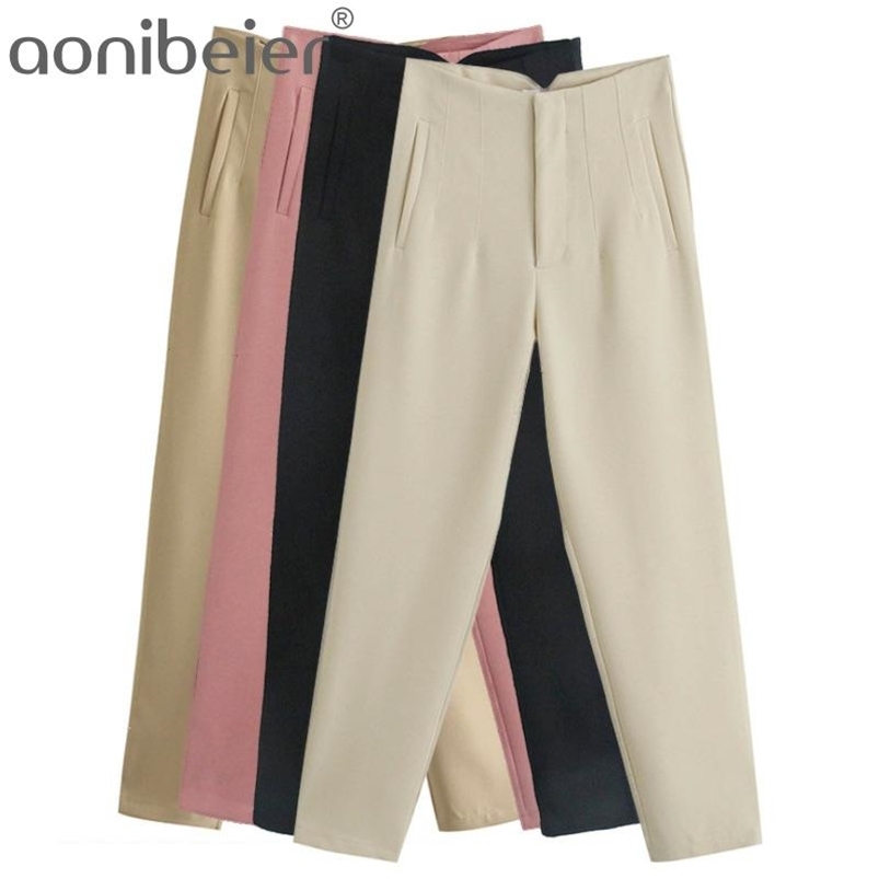 

Aonibeier Za Women Spring Trousers Suits High Waisted Pant Fashion Office Lady Beige Elegant Casual Famale Stright Pants 210721, Black