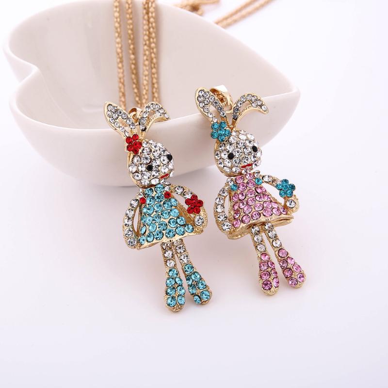 

Pendant Necklaces Susenstone 2021 Women Crystals Rhinestone Sweater Pendants Cute Luxury Jewelry Necklace #30