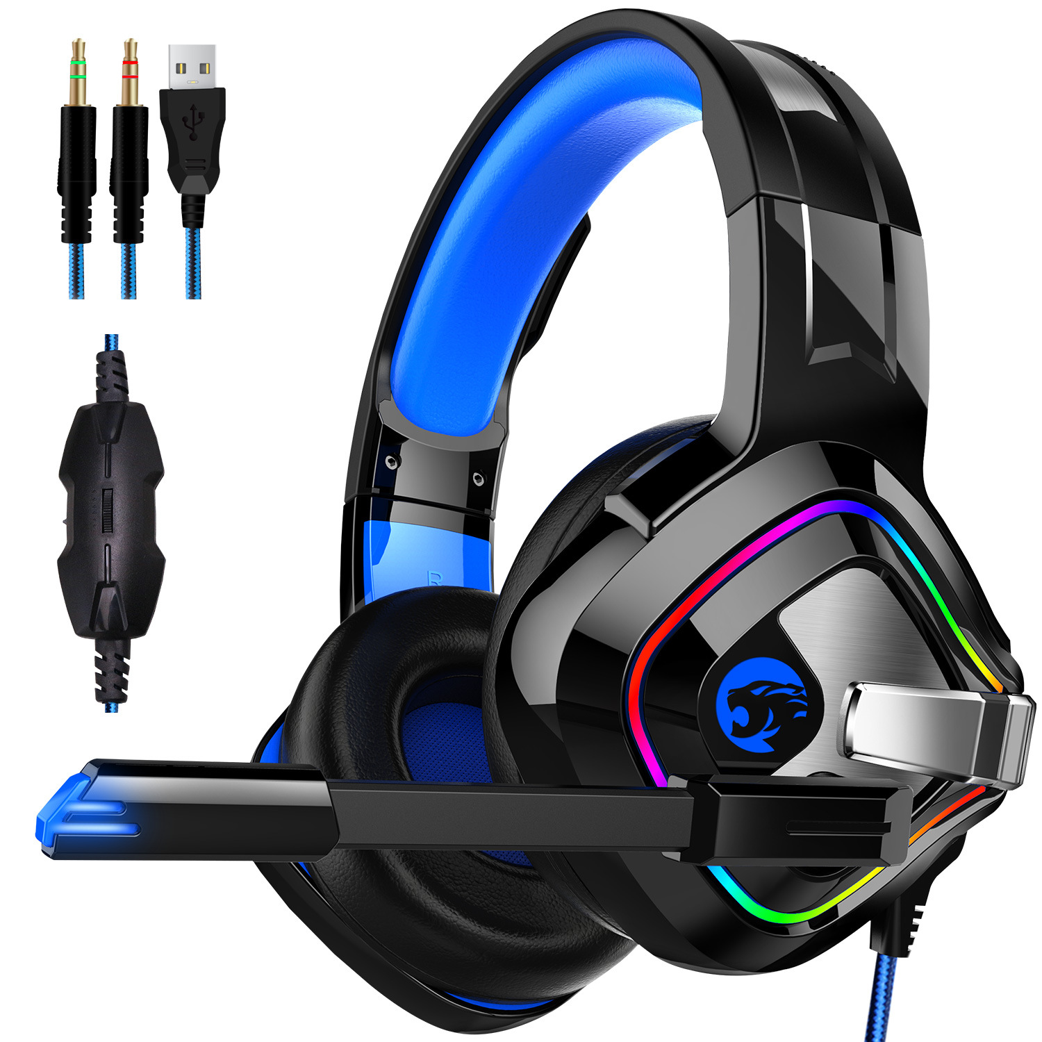

Headphones with Microphone for PC Xbox One PS4/5 Controller Bass Surround Laptop Games Noise Cancelling Gaming Headset Flash Light, Red