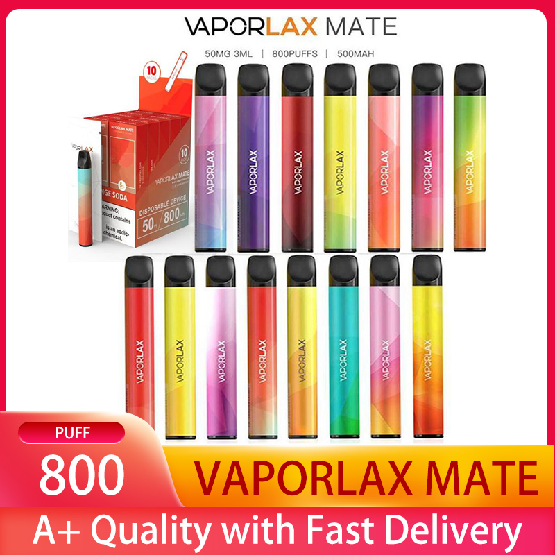 

Original Vaporlax Mate 800 Puff E cigarette Disposable Vape POD 20 Colors 500mah Battery 3ml Tank Stick Pen PK Bang XXL PuffBar Air Lux Plus Elf Randm