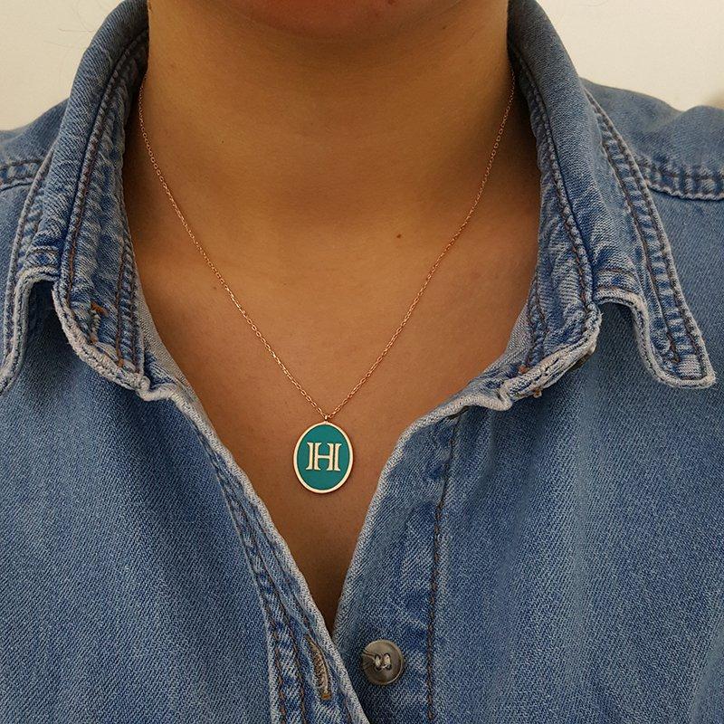 

Pendant Necklaces H Initial Letter Necklace Id Custom Personalised Turquoise Or Black Enamel