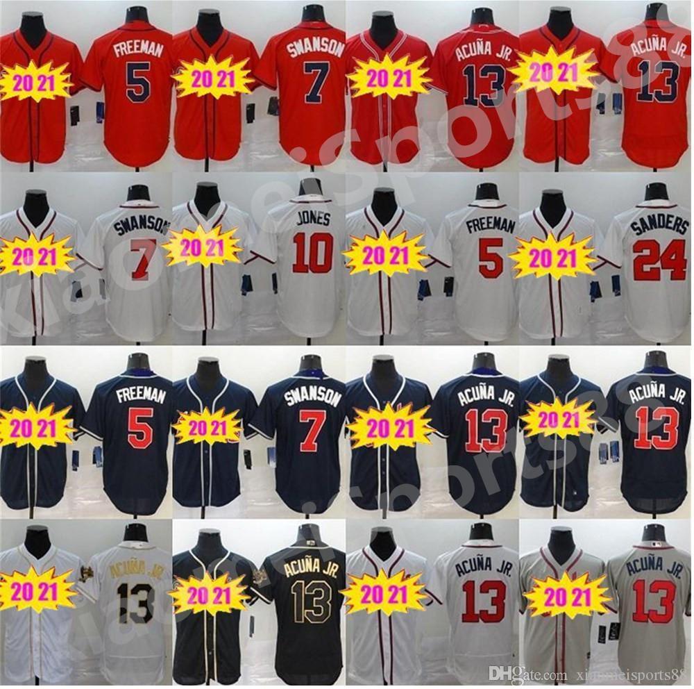 

2020 Atlanta Men Women kids youth Ronald Acuna Jr Jersey 5 Freddie Freeman 7 Dansby Swanson 24 Deion Sanders Braves Baseball jerseys, Blue;black