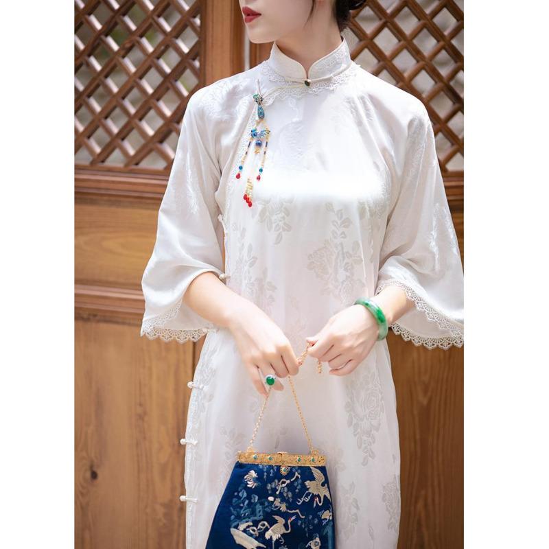 

Ethnic Clothing White Modern Improved Cheongsam Women Chinese Dress Hanfu Traditional Robe Orientale Vestido Chino Mujer Large Size Retro Qi