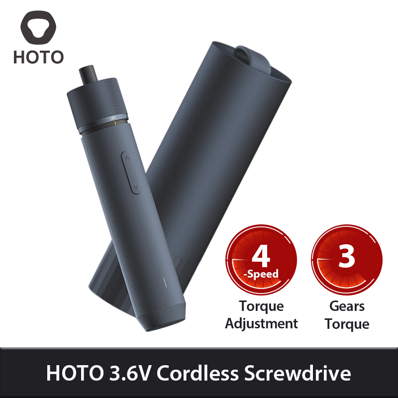 

NEW Original HOTO Straight Handle Al alloy Electric Screwdriver 12pcs S2 Steel Bits 3 Torque Stages Rechargeable Daily household