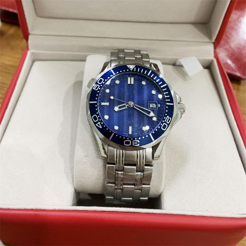 

Luxury Mens Watch Professional 300m James Bond 007 Wristwatch 2 Colors Black/Blue Dial Automatic Men's Watches, With 007