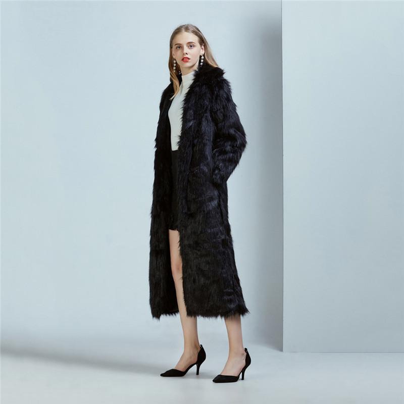 

Women's Fur & Faux 2021 High Street Luxury Long Coat Women Plus Size Vintage Slim Red Pink Coats Fluffy Jacket Pele YH715, Black