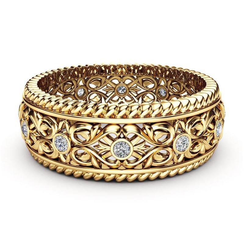 Wedding Rings Trendy Twine Carving Pattern For Women Hollow Out Design White CZ Stone Inlay Elegant Lady Party Jewelry Gift-image-705142427