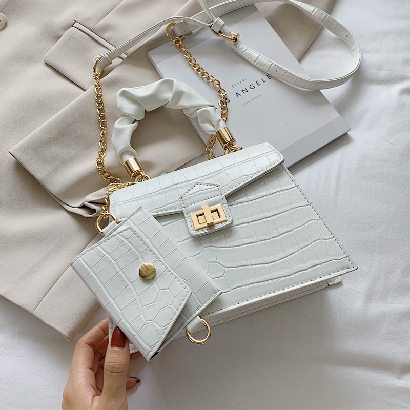 

2 Pcs/set Stone Pattern Small PU Leather Cross Body Bags For Women 2021 Elegant Travel Chain Crossbody Shoulder Handbags 210226, Black
