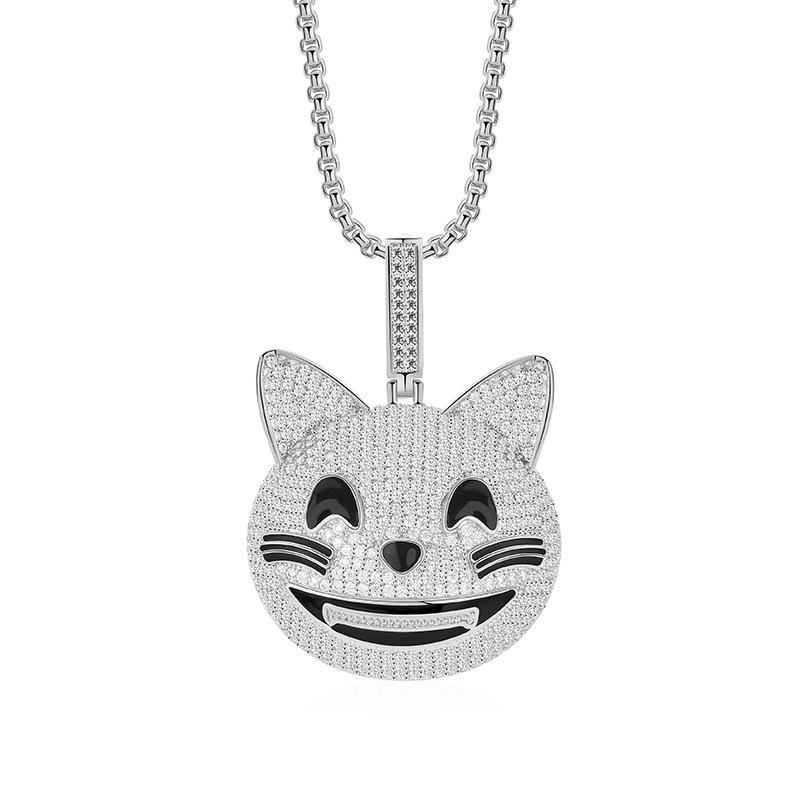 

Pendant Necklaces Cute Cartoon Cat Pave Bling Cubic Zircon Hip Hop Animal Jewelry For Women Men Valentine'S Day Gift Drop