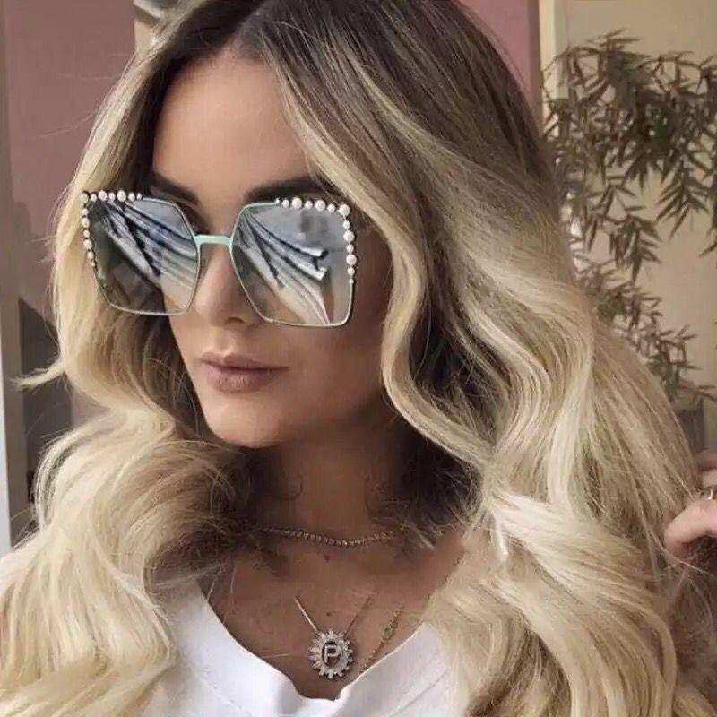 

Sunglasses Pearl Sqaure Women Designer Metal Frame Men Fashion Shades UV400 Vintage Glasses