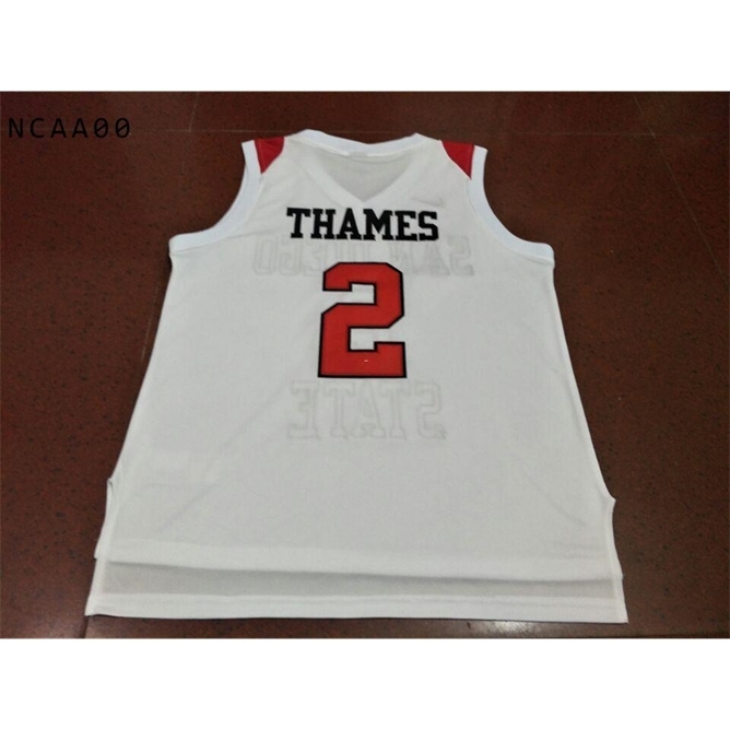 

Vintage 21ss WHITE BLACK #2 san diego state Xavier Thames college jersey Size S-4XL or custom any name or number jersey