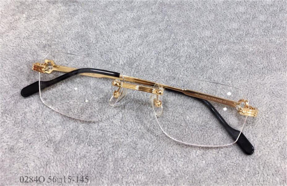 

fashion design 18k frame 0284O gold-plated ultra-light square rimless optical glasses men business style eyewear top quality