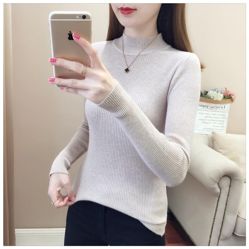 

2021 New Woman Sweaters Autumn Winter Casual Half Turtleneck Long Sleeve Pullover Knitted Elegant Slim Fit Basic Sweater Women 76rg, 05