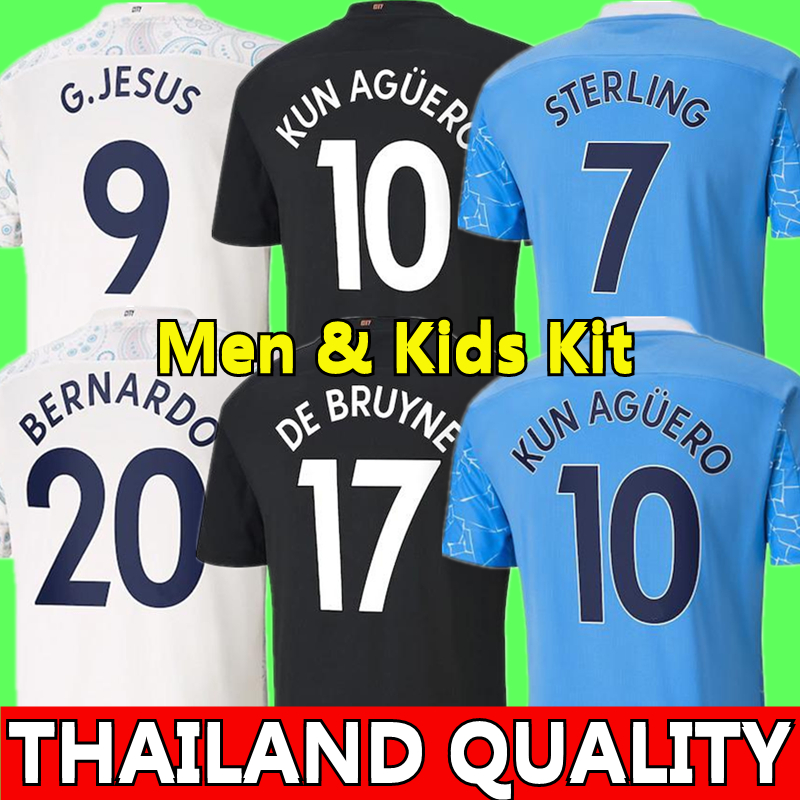 

20 21 soccer jersey city 2020 2021 man STERLING football shirt KUN AGUERO DE BRUYNE GESUS BERNARDO MAHREZ men + kids kit, Black;yellow