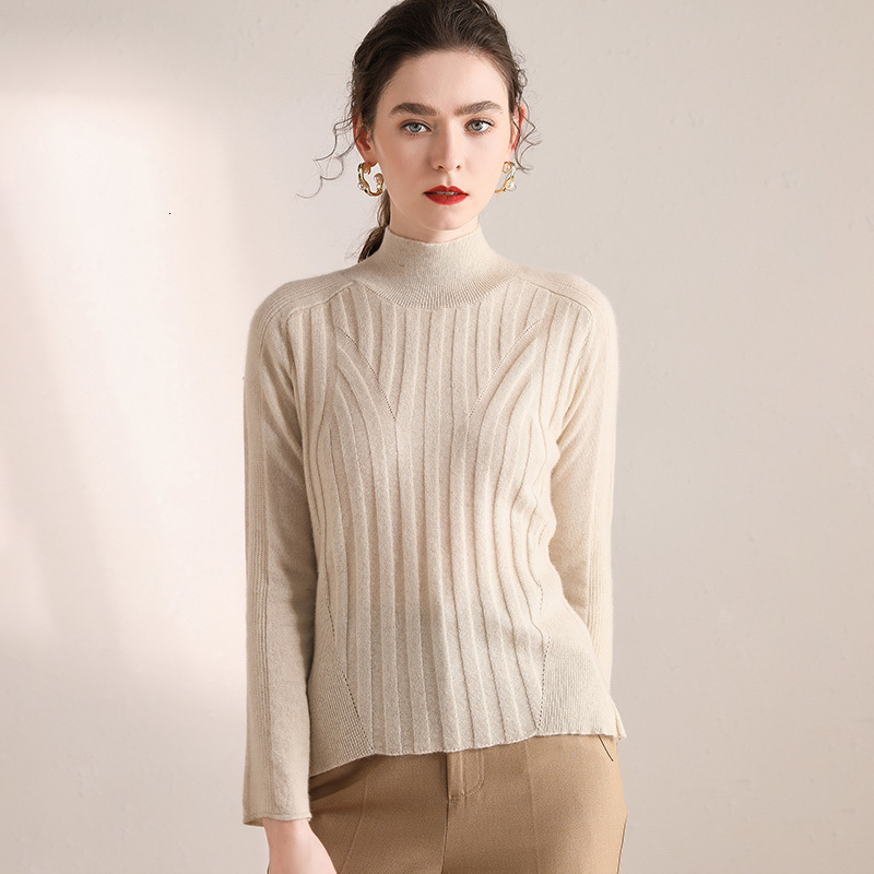 

2021 New Women Autumn Winter Long Sleeve Turtleneck Warm Thickening Women's Knitting Jumper Female Pullover 100% Cashmere Sweater Eo6s, Beige