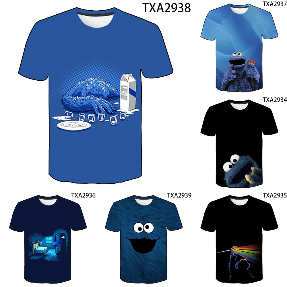 

2020 Summer Cookie Monster Party Casual 3D T shirt Men Women Children Fashion Streetwear Boy Girl Kids Printed T-shirts Tops Tee L0223, White;black