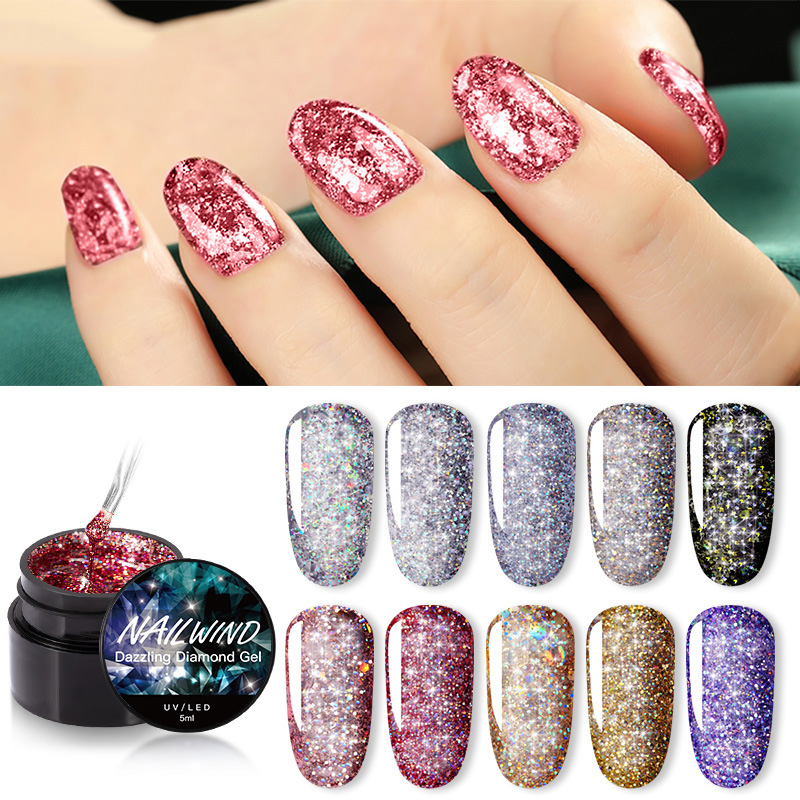

UV Led Nail Gels Polish Painting Glitter Dazzling Diamond Gel Nails Varnish Hybrid Semi Permanent Base Top Manicure For Girls, As picture