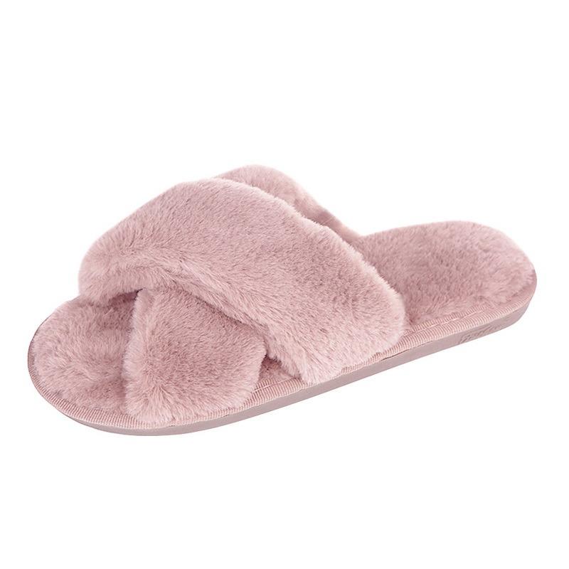 

Slippers Fluffy Home Women Faux Fur Cozy Furry Slides Open Toe Slip On Soft House Floor Plush Warm Shoes, Coffee