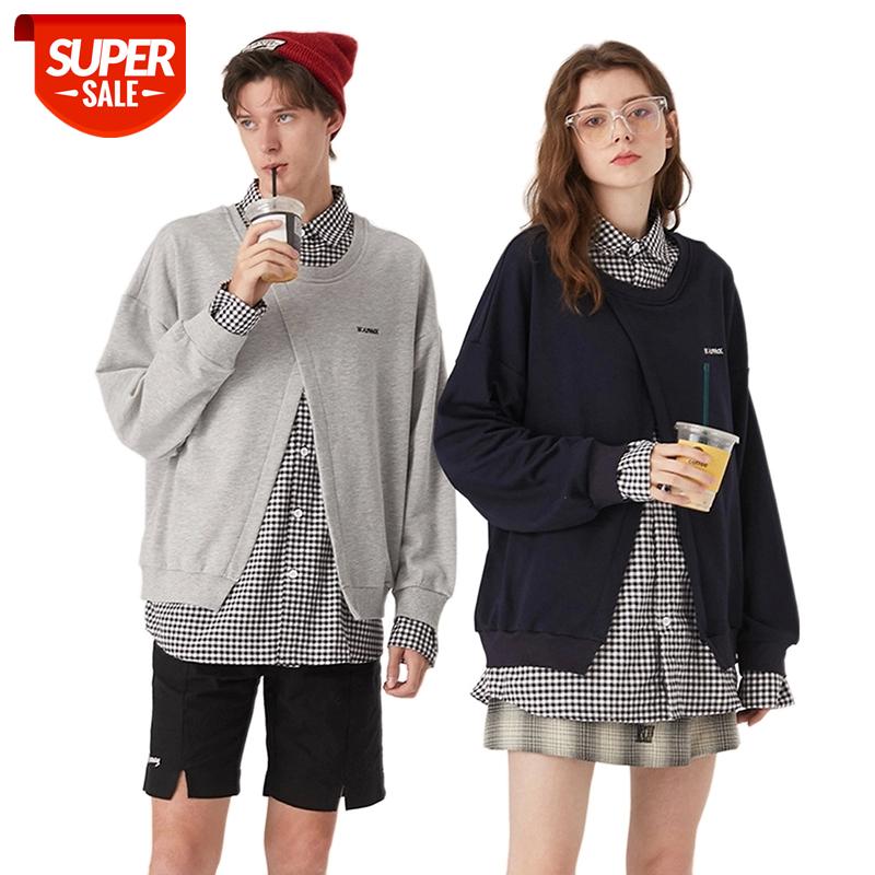 

NEW Western Style Street Fashion Patchwork Men's Fake Two Piece Sweatshirts Casual Autumn Lovers' Clothes Streetwear #EI9C, Black