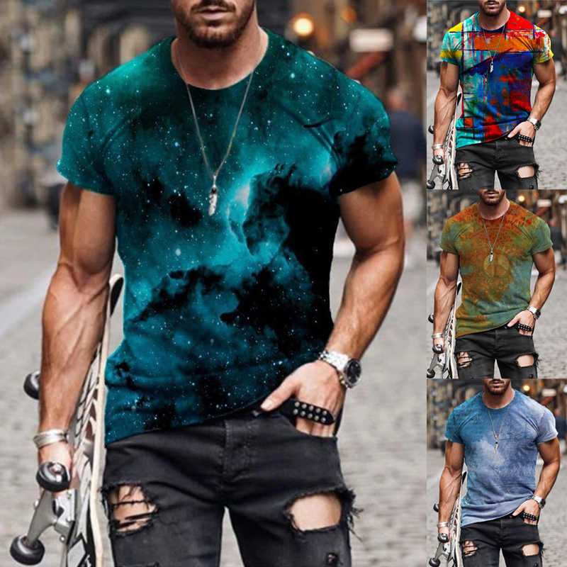 

Fashion Men' Summer Printed Short Sleeve Round Neck T-shirt Casual Graphic Athletic Shirt Slim Fit Blouse Tops 210629, Green