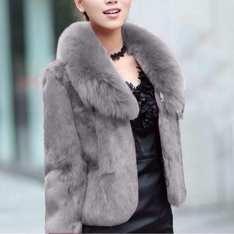 

Women's Fur & Faux Womens Coat Jacket Fashion Winter Warm Solid Turn Down Collar Loose Elegant Female Mink Coats Casaco Feminino #40, Black