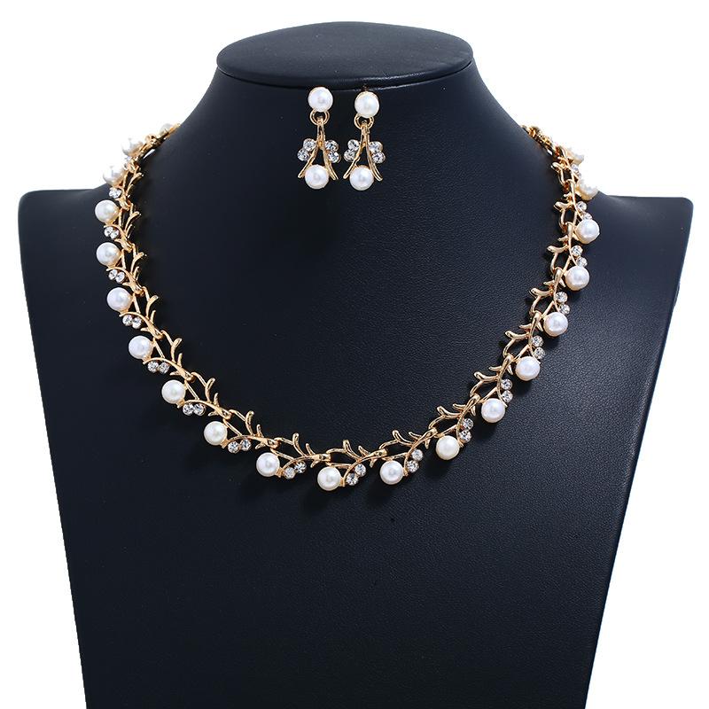 

Earrings & Necklace 1 Set Imitation Pearl Wedding Earring Sets Bridal Jewelry For Women Elegant Party Gift, Silver