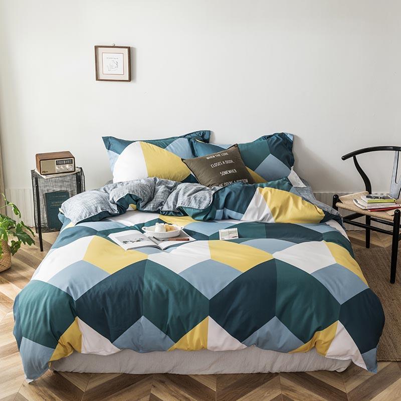

Kuup soft 4pcs Solstice Home Textile washable cotton Queen Size Duvet Cover Pillow Case Bed Sheet Lover adult Bedding Linens Set, As pic