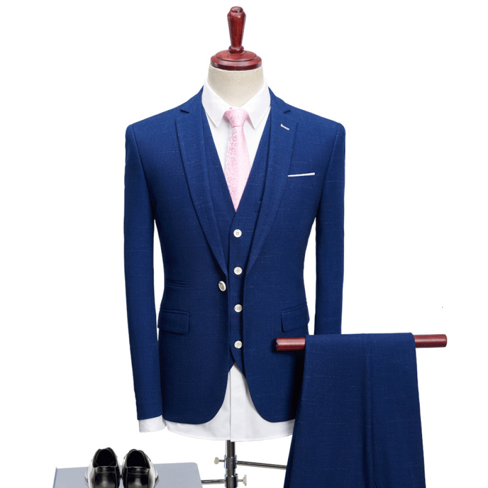 

2021 Style Business Male Large Size Slim Fit Suit Pieces Fashion Wedding Banquet Formal Set for Men M86m, Navy blue
