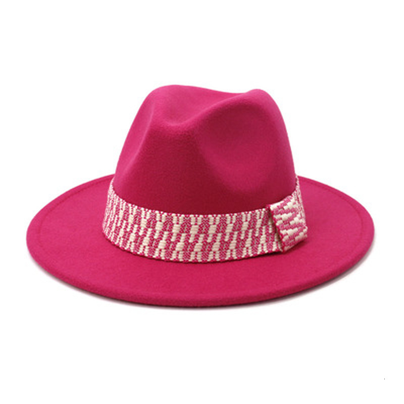 

2021 Fedora Autumn Wide Brim with Ribbon Band Striped Felted Fascinator Red Pink Women Men Winter Hats New 1zua