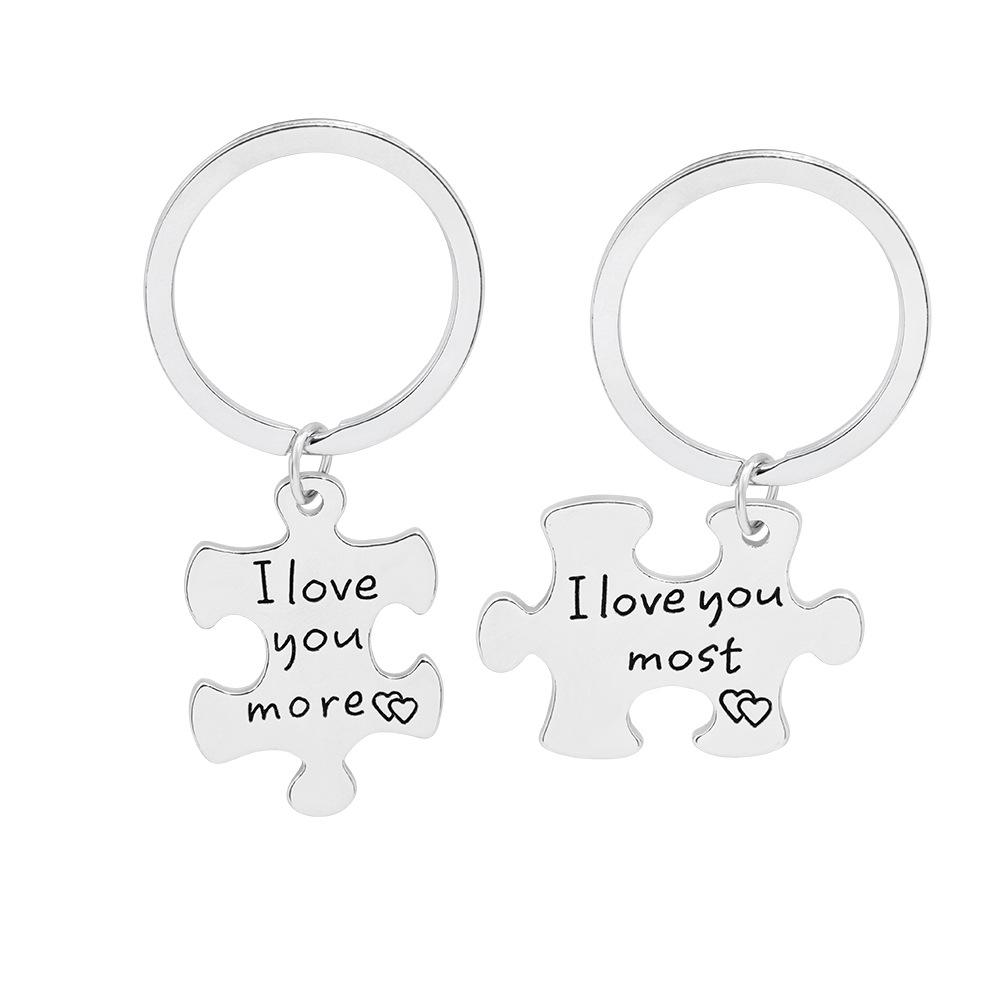 

Valentine Lovers Birthday Gift Novelty Keyring Zinc Alloy I Love You Most More Couple Personalize Key Lovers Keychain Holders, As photo